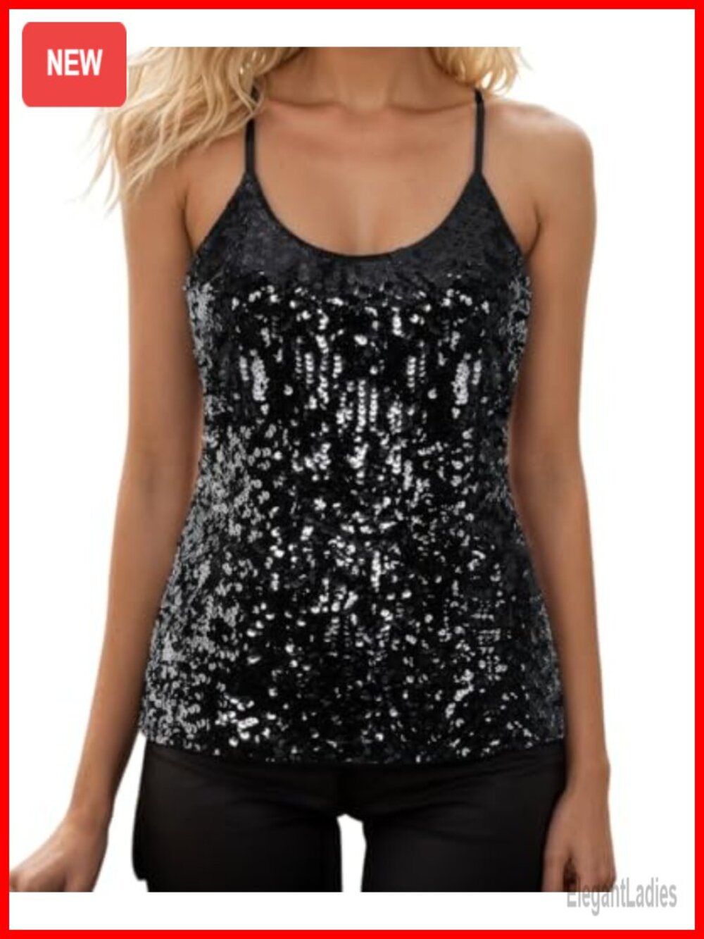 Sequin Cami Tops for Women Strappy Sparkly Tank Party Glitter Shirts